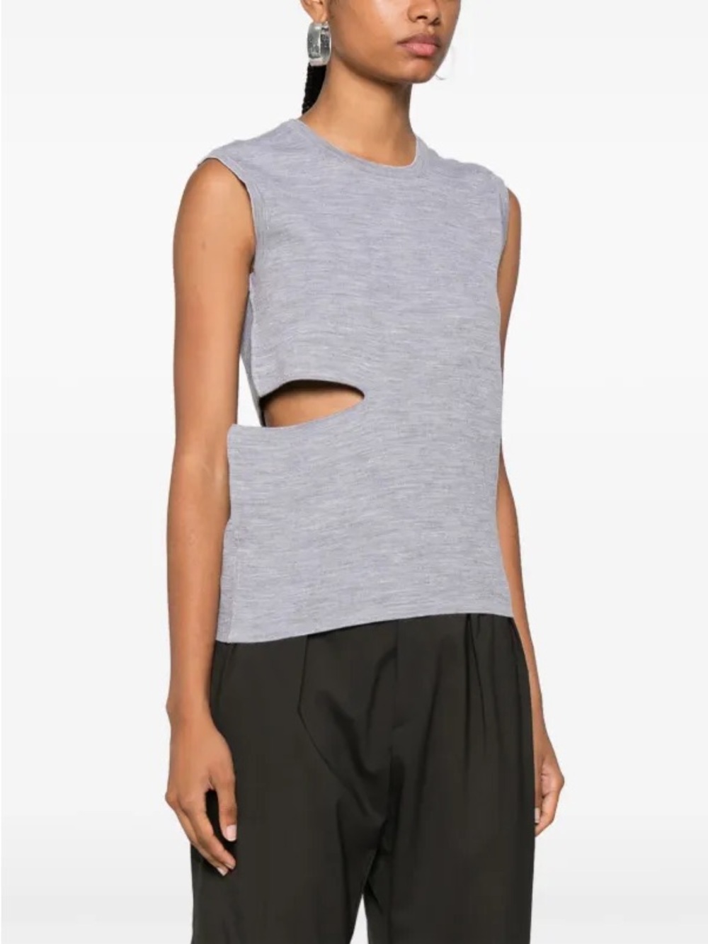 Fendi NWT FF Motif Cutout Womens Tank Top Grey Wool 40